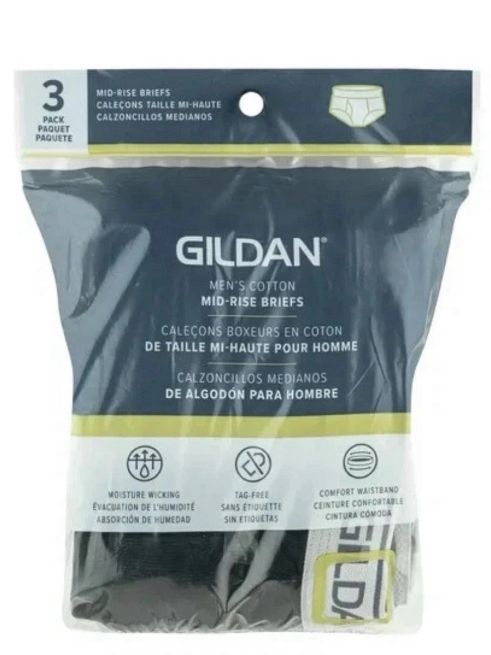 Gildan Men's Cotton Mid-Rise Briefs - Black/Gray/White (3-Pack)